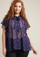 Modcloth Sheer Top With Tie Neck In Starry Night In 3x