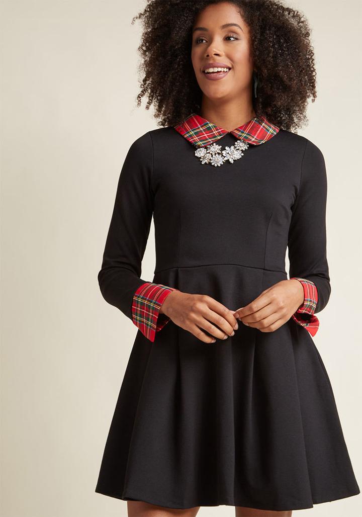 Modcloth Close Collegiate Long Sleeve Dress In L