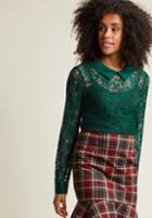 Modcloth Go Down In Mystery Lace Top In Emerald In 3x