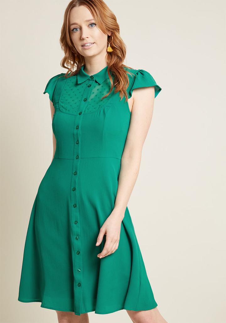 Modcloth Dapper Dance Partner Shirt Dress In Jade In 4x