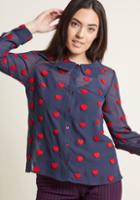 Modcloth Sheer Chiffon Blouse With Chenille Heart Dots In S