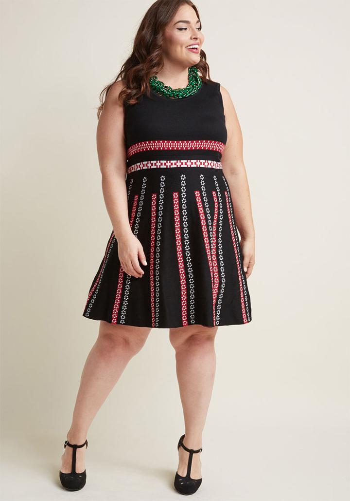 Modcloth A-line Intarsia Sweater Dress In 2x