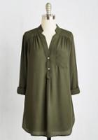 Modcloth Pam Breeze-ly Long Sleeve Tunic In Olive In M