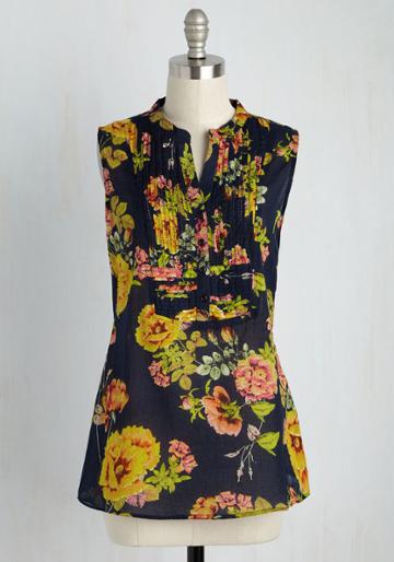 Modcloth On Your Roam Time Cotton Tunic In Navy Fleurs