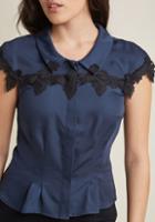 Modcloth Retro Button-up Top With Appliques In Navy In M