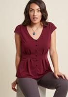 Modcloth Authentically Alluring Top Button-up Top In Burgundy In Xxs