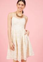 Modcloth Diamond Eyelet A-line Dress In Ivory In S