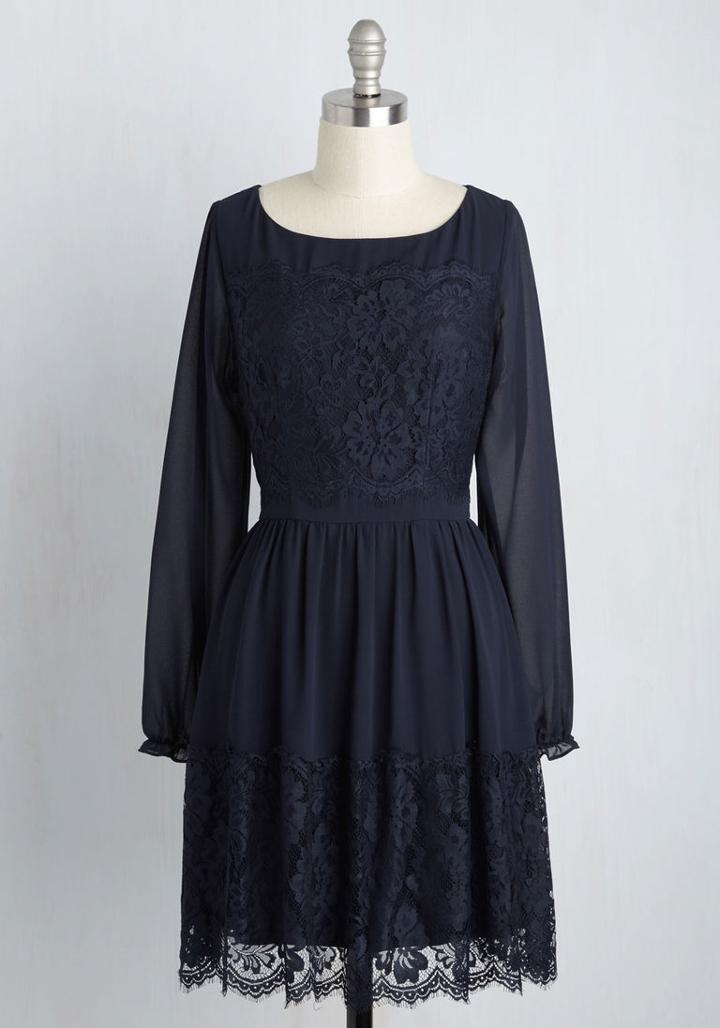  Might Come In Fancy Long Sleeve Dress In Navy In M