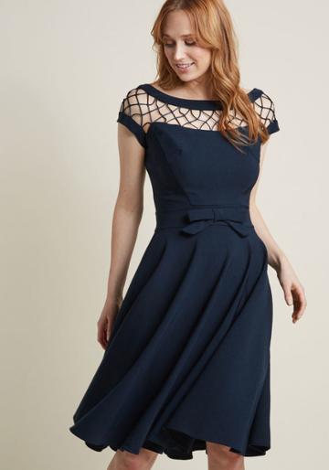 Modcloth With Only A Wink A-line Dress In Navy In Xl