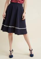 Modcloth Just This Sway Trimmed Midi Skirt In Navy Stripe In M
