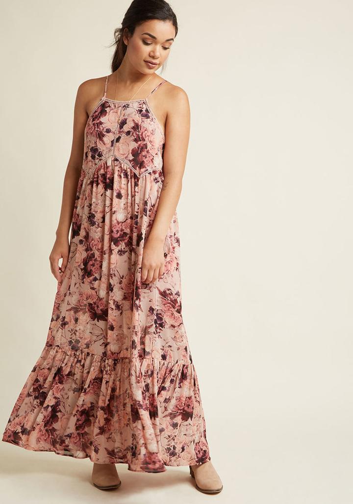 Modcloth What Flows Around Floral Maxi Dress In M
