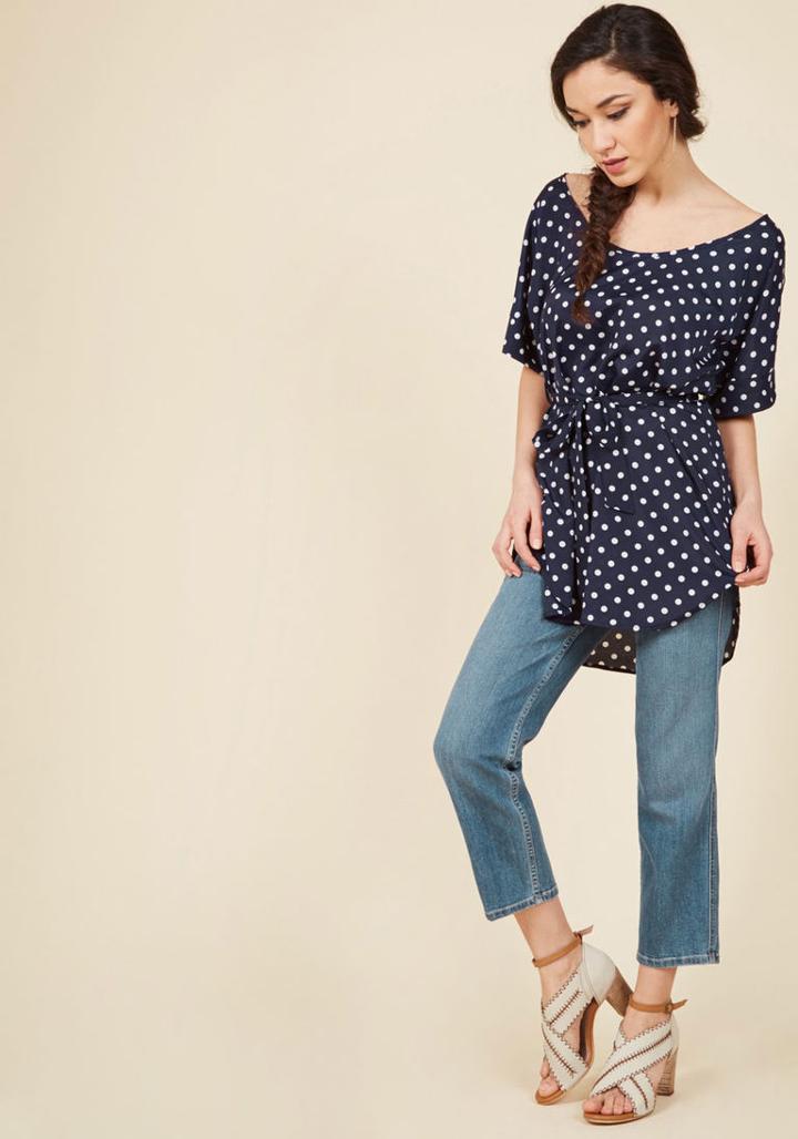 Modcloth Medium Format Memory Tunic In Navy Dots In L