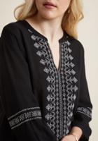 Modcloth Flawlessly Folkloric 3/4 Sleeve Top In Black In L