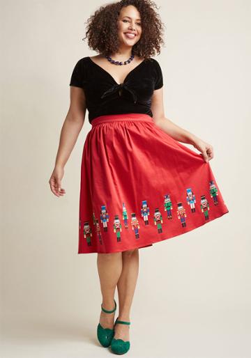 Modcloth High-waisted A-line Skirt In Nutcrackers In 1x