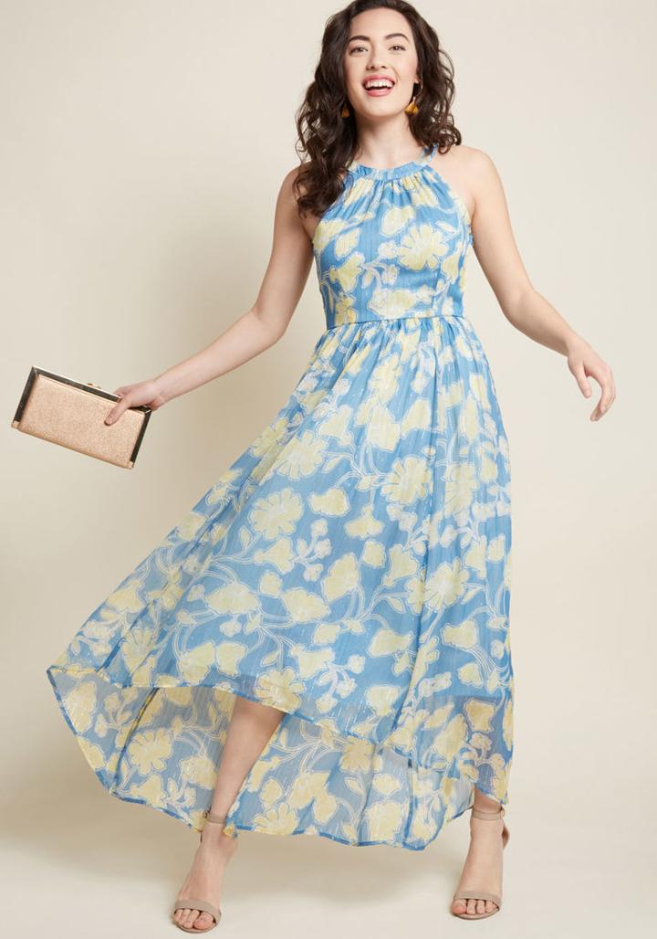 Modcloth Brave New Whirl Maxi Dress In Blue Floral In Xs