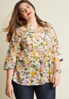 Modcloth Back Road Ramble Cotton Tunic In White Wildflowers In 1x
