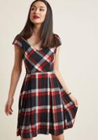 Modcloth Playful Of Wonder A-line Dress In Black Plaid In Xl