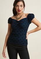 Collectif Collectif Tickle Me Picnic Top In Flocked Blue In M