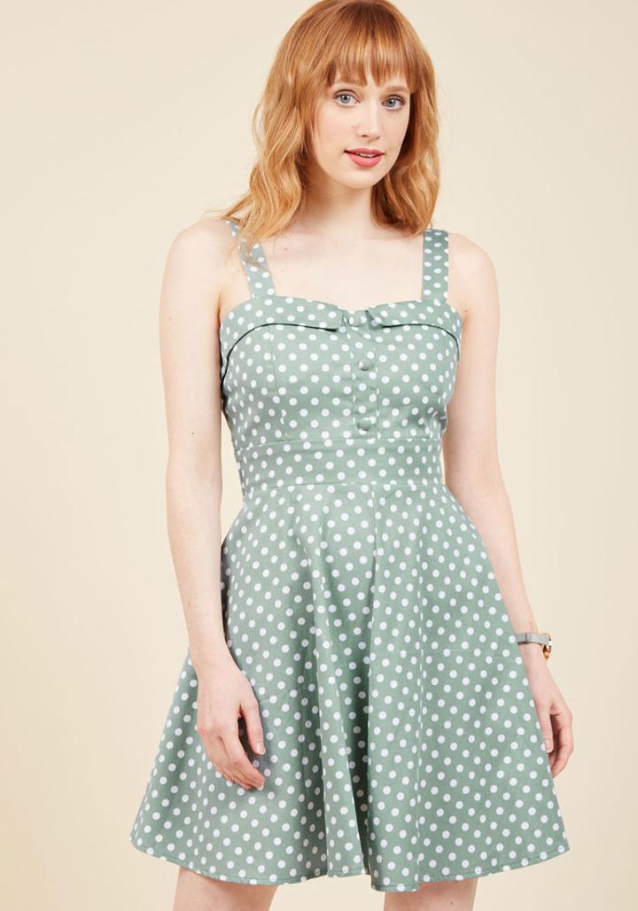  Soda Shop Celeb A-line Dress In Dotted Mint In M