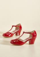 Baitfootwear Shimmer Down Now T-strap Heel In Cherry Gloss