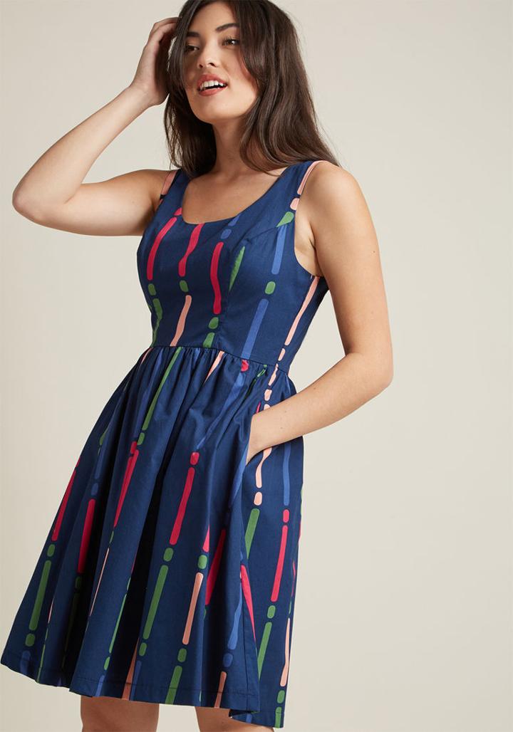 Modcloth Sleeveless Dress With Scoop Neck In Stripes In 4x