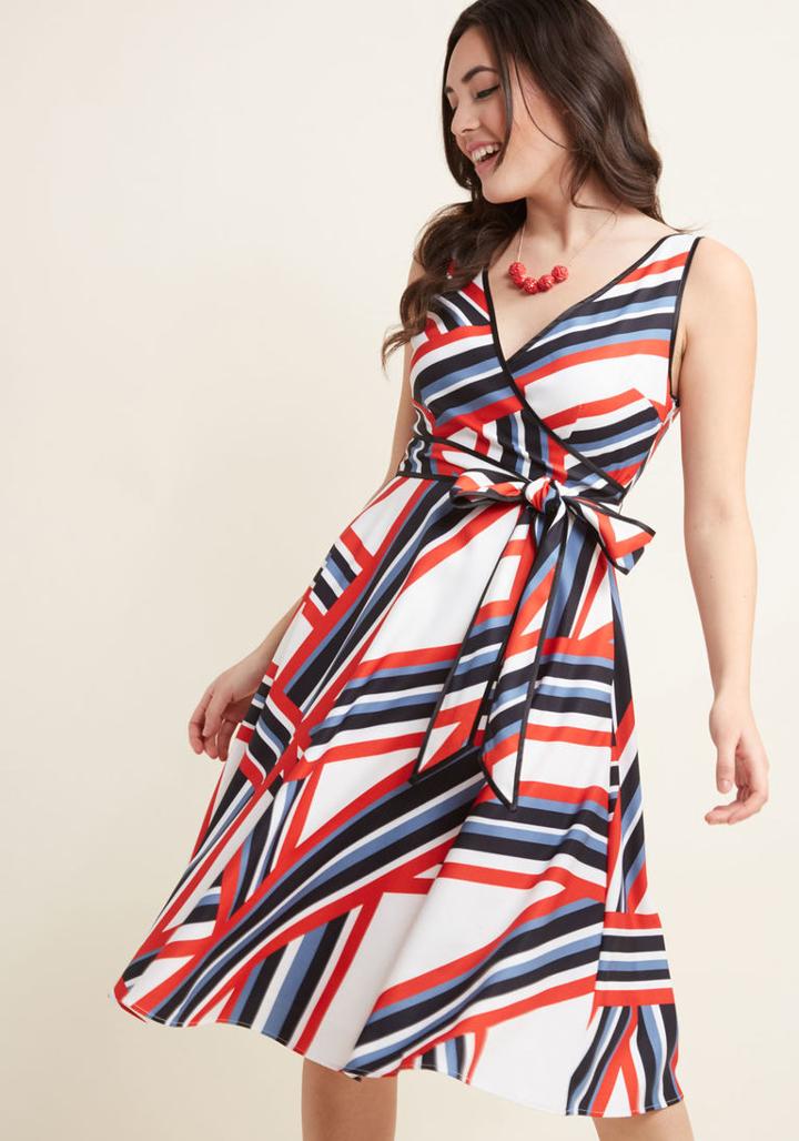 Modcloth Ensemble Advisor Striped Wrap Dress In Xl