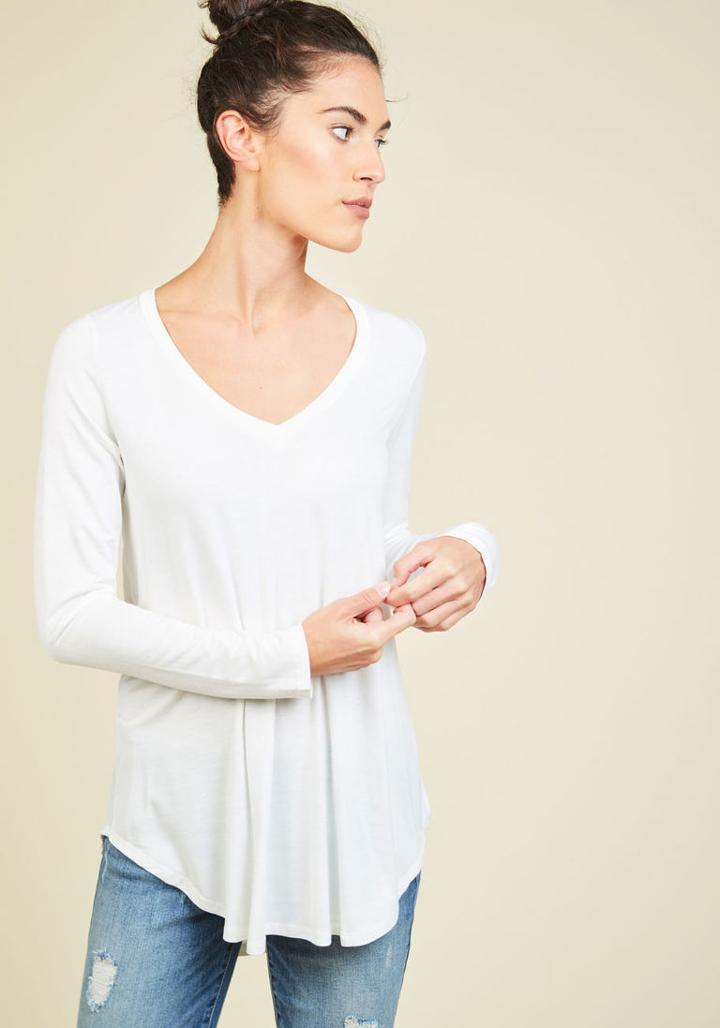 Modcloth Embracing Basic Long Sleeve Top In Cloud