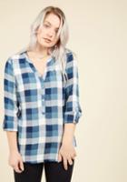 Modcloth At Henley Rate Plaid Top In Blue In 3x