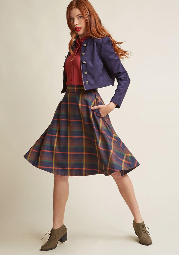 Modcloth Prim Class Hero Midi Skirt In Plaid