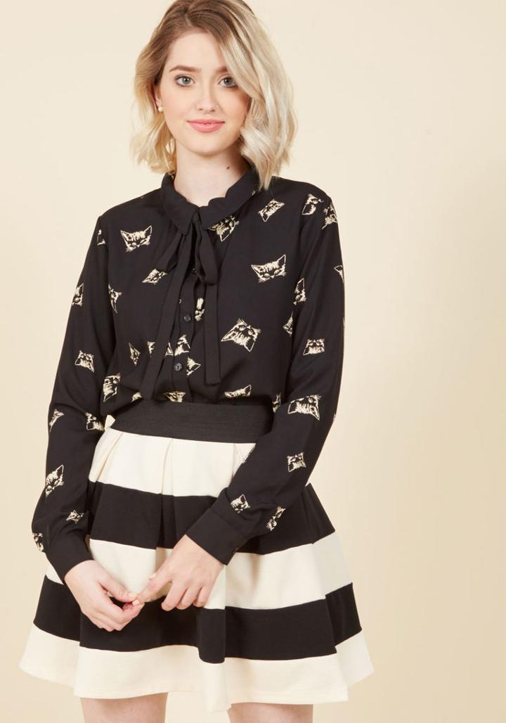 Stripe It Lucky Skater Skirt In Black & Ivory In S