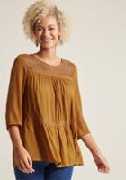 Modcloth Breezy Boho Top With Lace Accents In Mustard In S