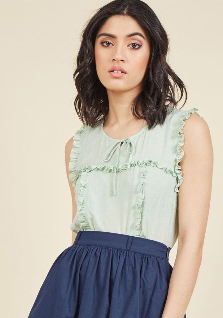 Modcloth Thoughtful Ruffle Sleeveless Top In Seafoam In 2x