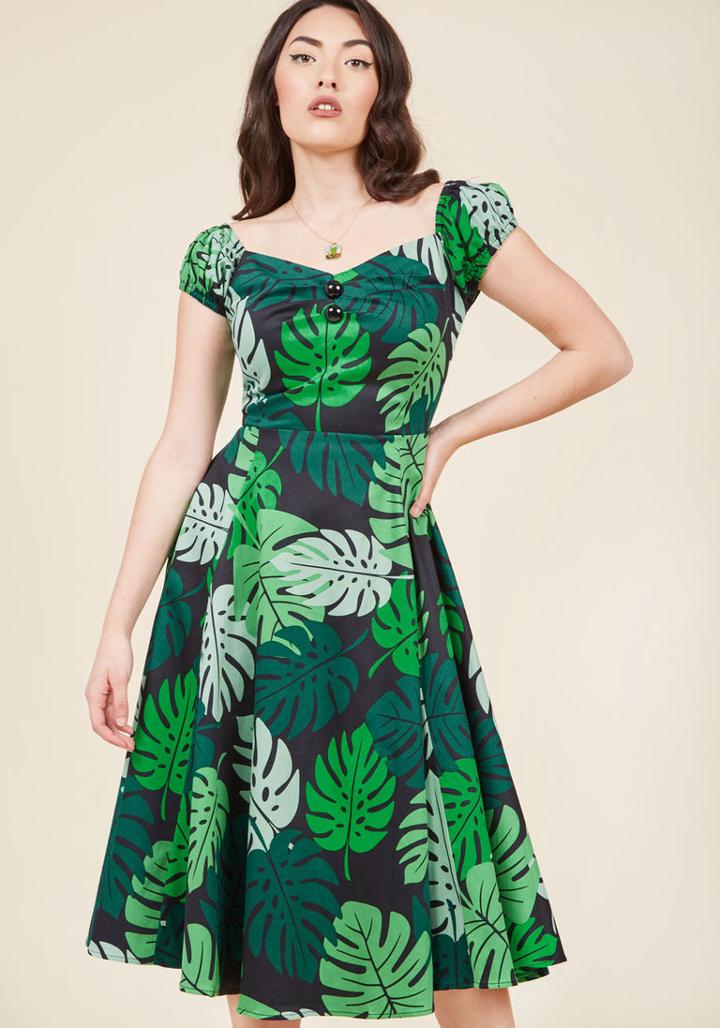 Modcloth Tickle Me Picnic A-line Dress In Tropical Fronds In Xl