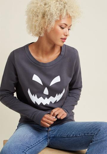 Modcloth Face It Glow-in-the-dark Graphic Sweatshirt In S