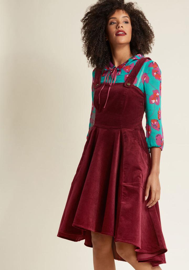 Modcloth Corduroy Charisma A-line Midi Dress In Wine In S