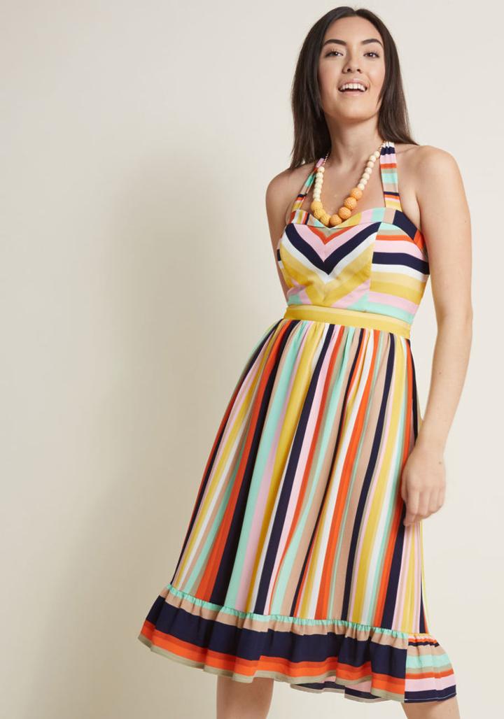Modcloth Halter Midi Dress With Ruffle Hem In Xxs