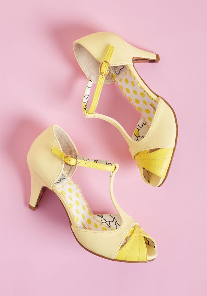 Bettiepage Trademark Gait T-strap Heel In Yellow In 7