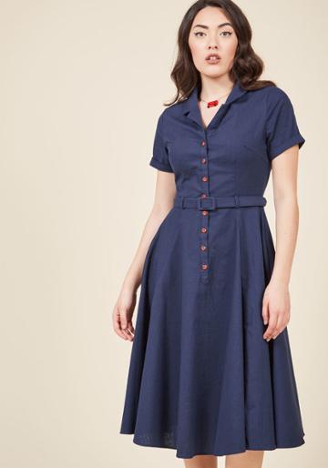 Modcloth Cherished Era Shirt Dress In Navy In S