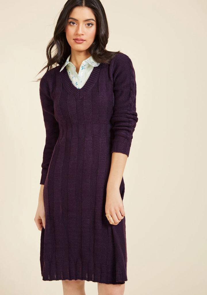 Modcloth Sweater-weather Permitting Midi Dress In Plum In S