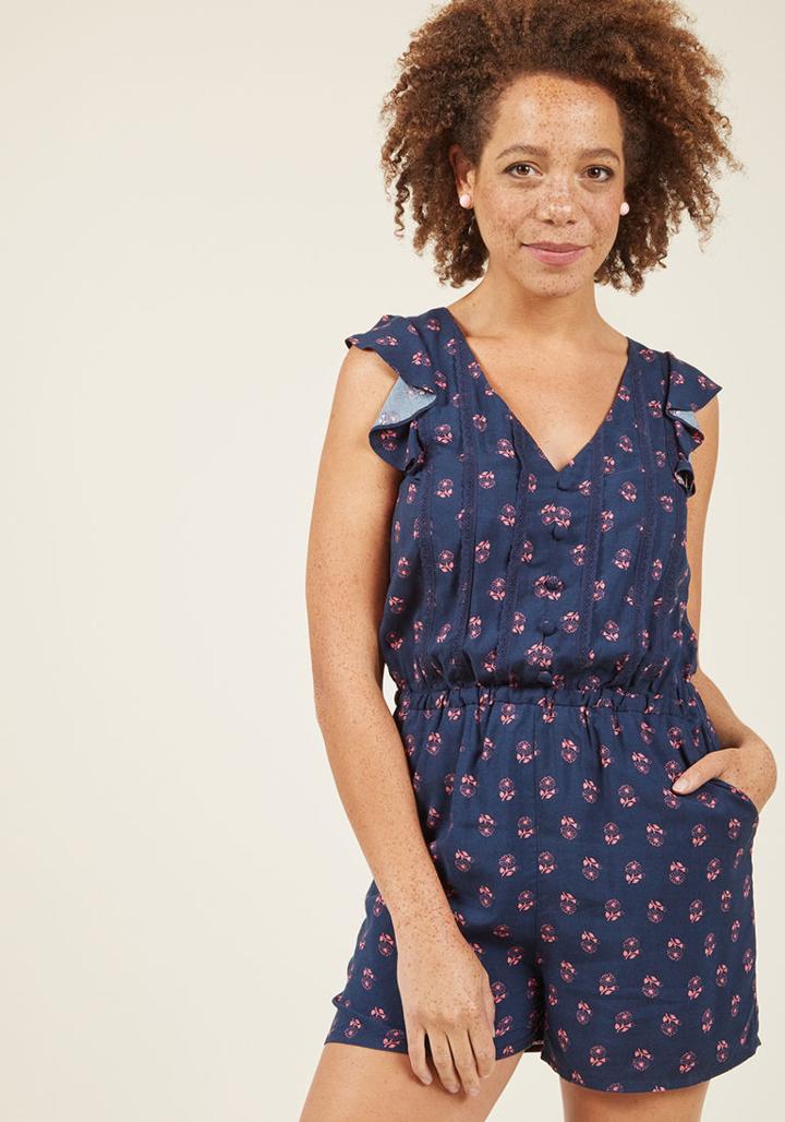 Modcloth Anywhere And Everywhere Romper In Navy Floral In 4x
