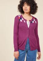 Modcloth Chicly Checkered Intarsia Cardigan In Berry In Xs