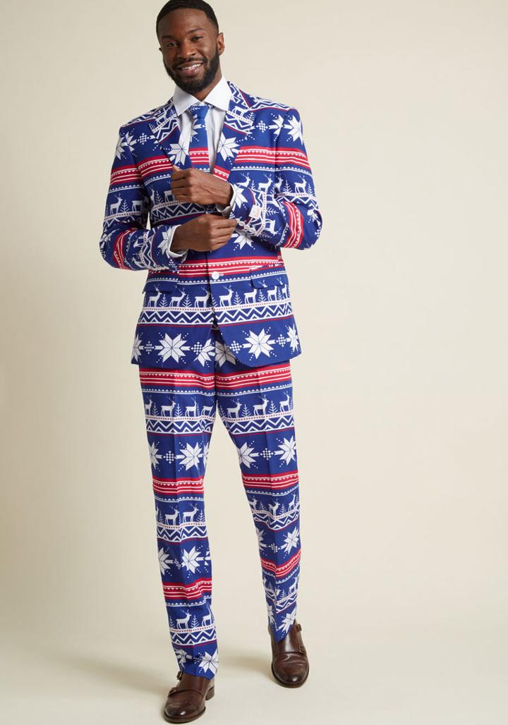 Modcloth Shadow Of Your Former Elf Men's Suit In Fair Isle In 38