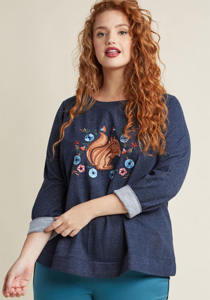 Modcloth Embroidered Squirrel Sweatshirt In 1x