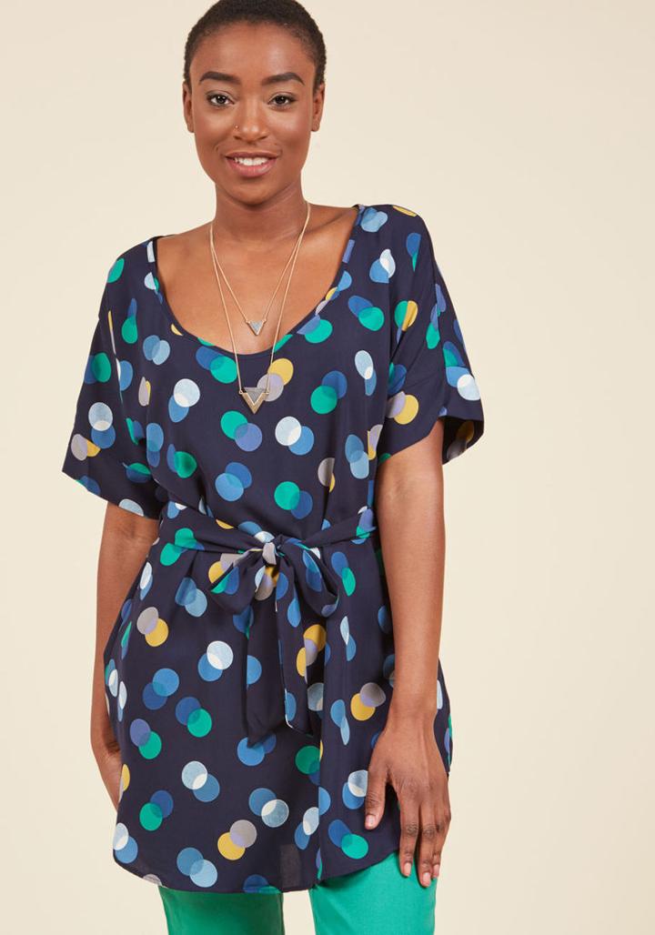 Modcloth Medium Format Memory Polka Dot Tunic In Navy