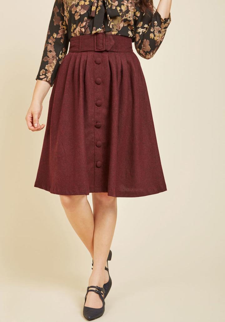 Modcloth Intern Of Fate Midi Skirt In Burgundy