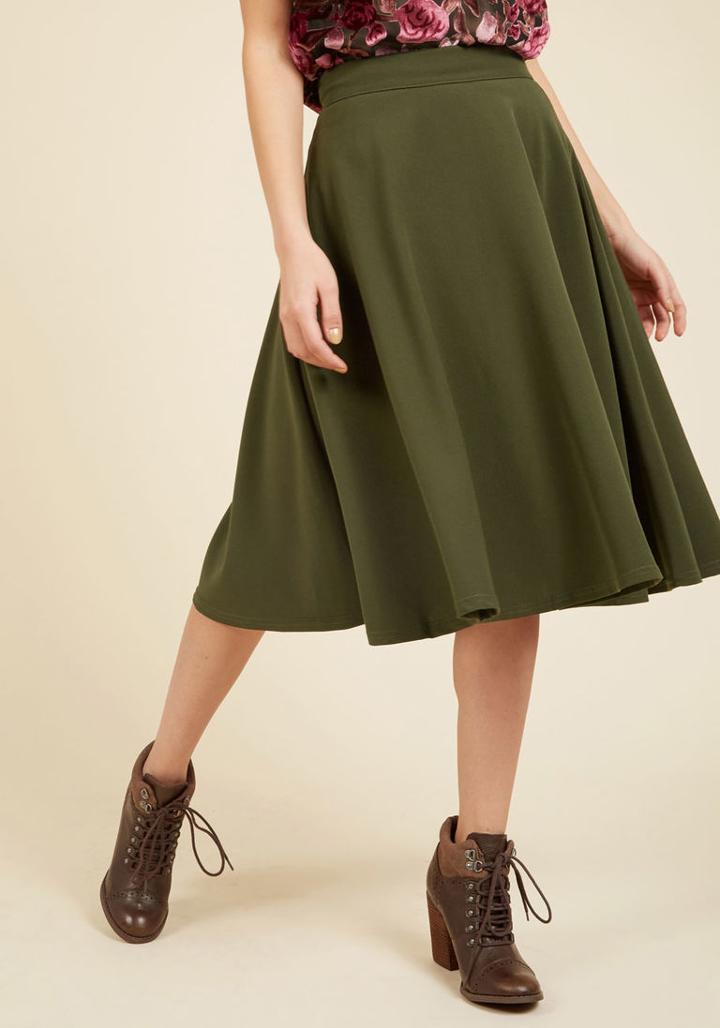 Modcloth Bugle Joy Midi Skirt In Olive