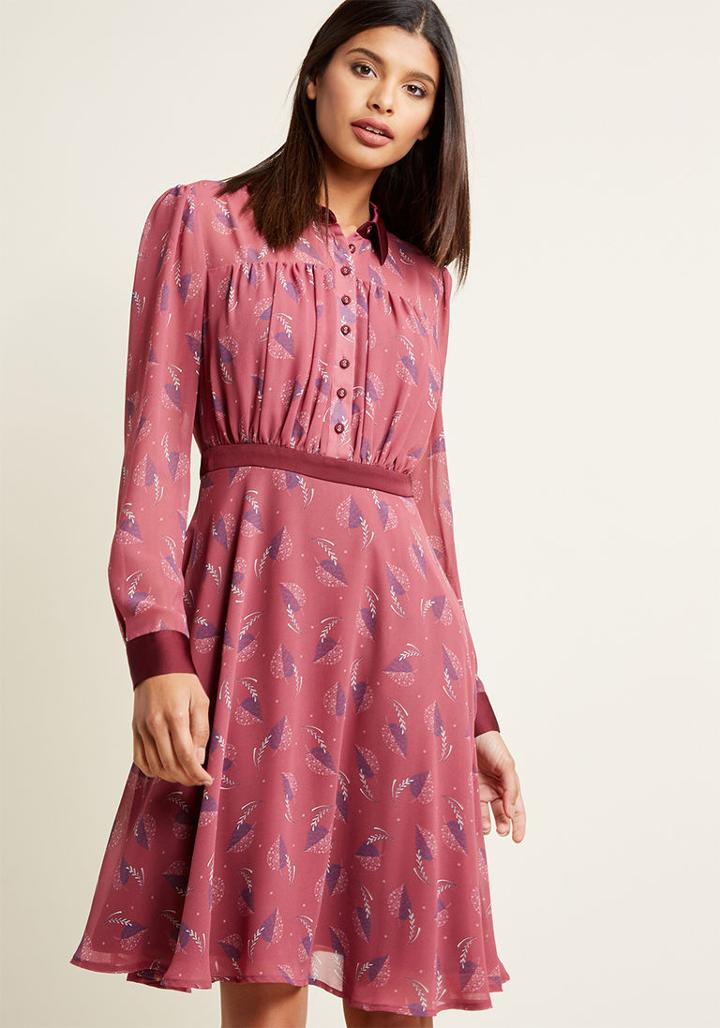 Modcloth Long Sleeve Chiffon Shirt Dress In Frond In 3x