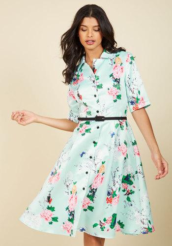  Respectfully Retro Midi Dress In Mint Blossom In S