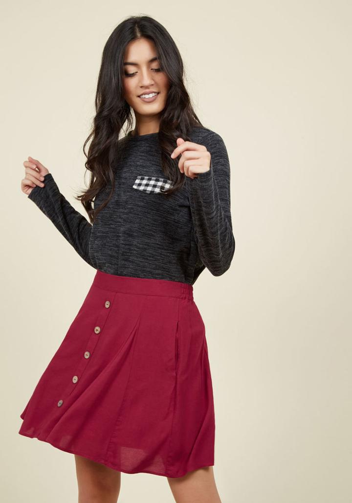 Modcloth You Sassy Thing Skater Skirt In Maroon In 1x