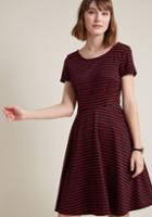 Modcloth Playlist Professional A-line Dress In Striped Crimson In 4x